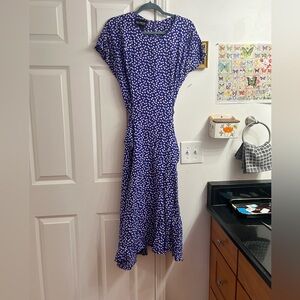 80s polkadot blue maxi dress: tie feature in back from brand miss choice size 14